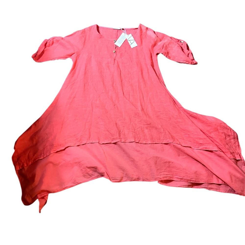 NWT Flowy Coral Linen Maxi Dress Size L